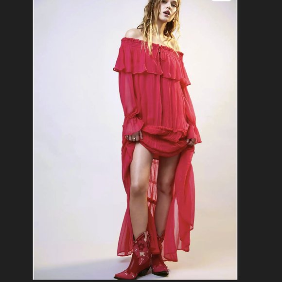 Free People Off Shoulder Cherry Maxi Dress. XS - Picture 2 of 5